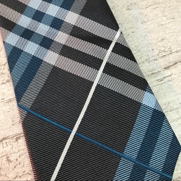 Plaid Men’s Silk Tie Blue Gray Beene - Picture 7 of 7